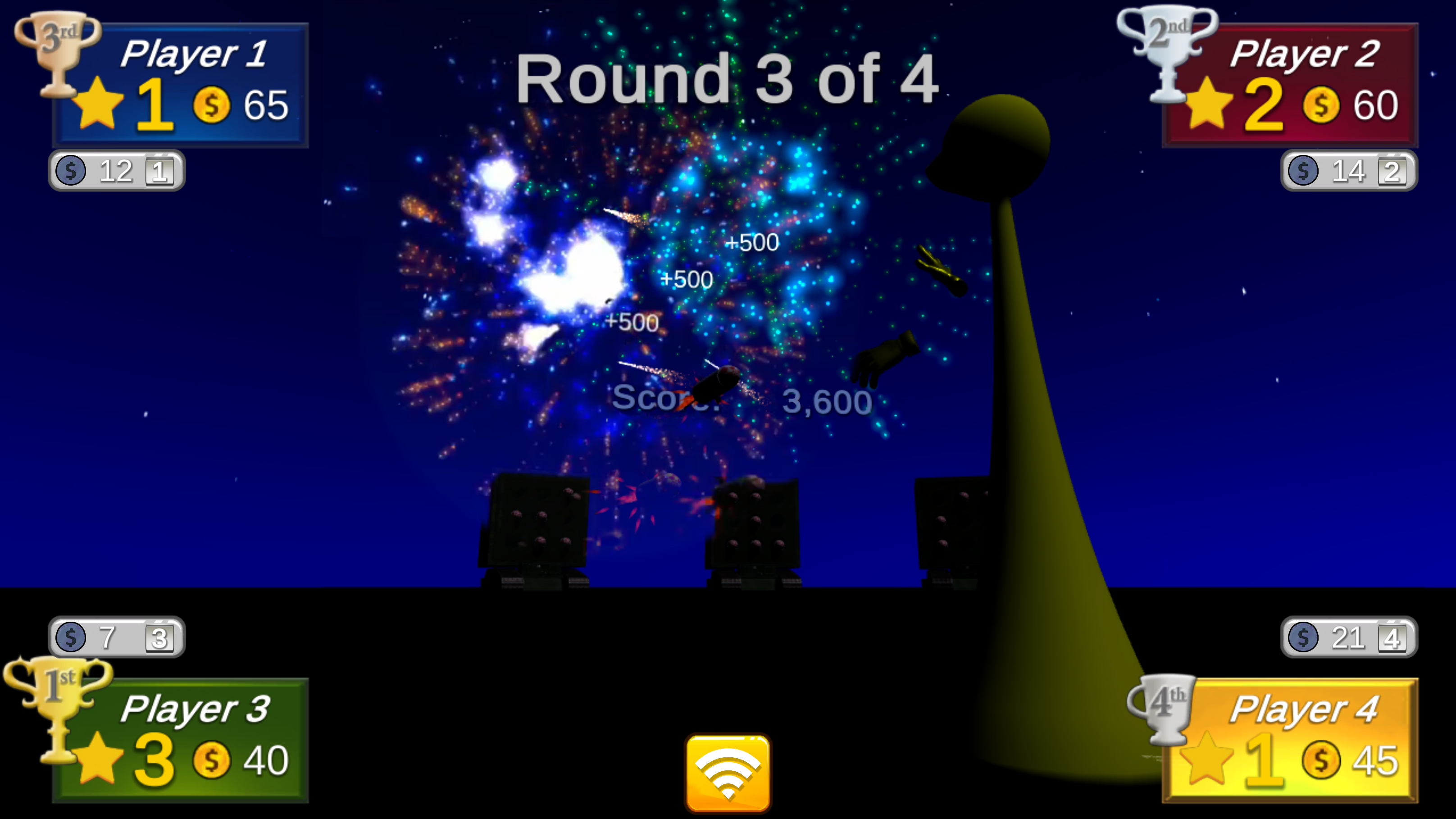 In VRPC minigame Missiles 2 Fireworks, create a brilliant display in the night sky